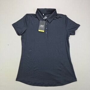 Under Armour Polo Shirt Zinger Fitted Stretch Solid Black Womens Small NWT S